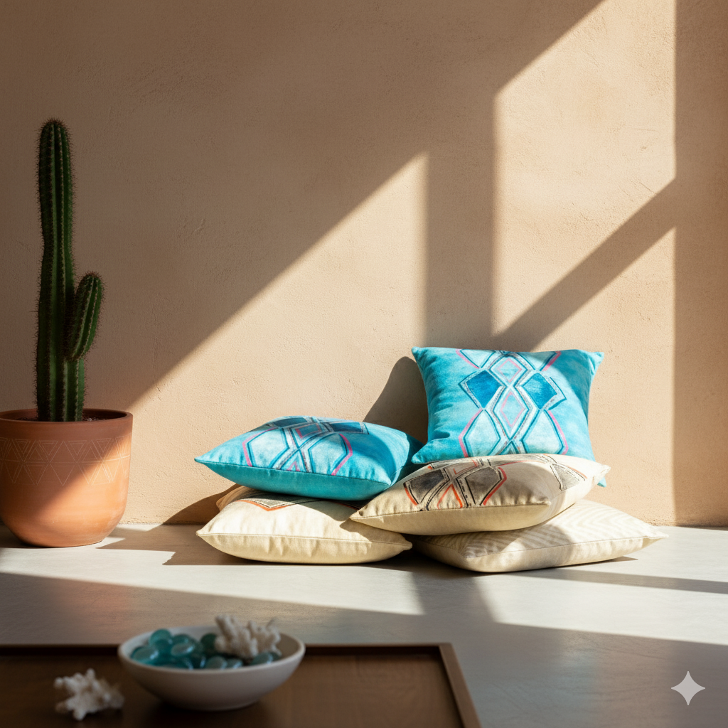 Reversible Boho & Southwestern Throw Pillow Cover in Sea